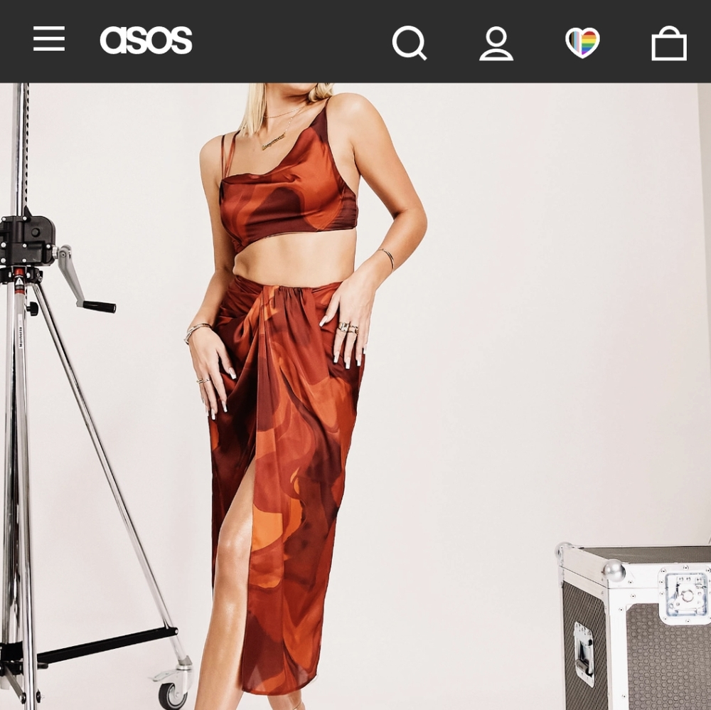 ASOS Luxe draped cami top and satin skirt set